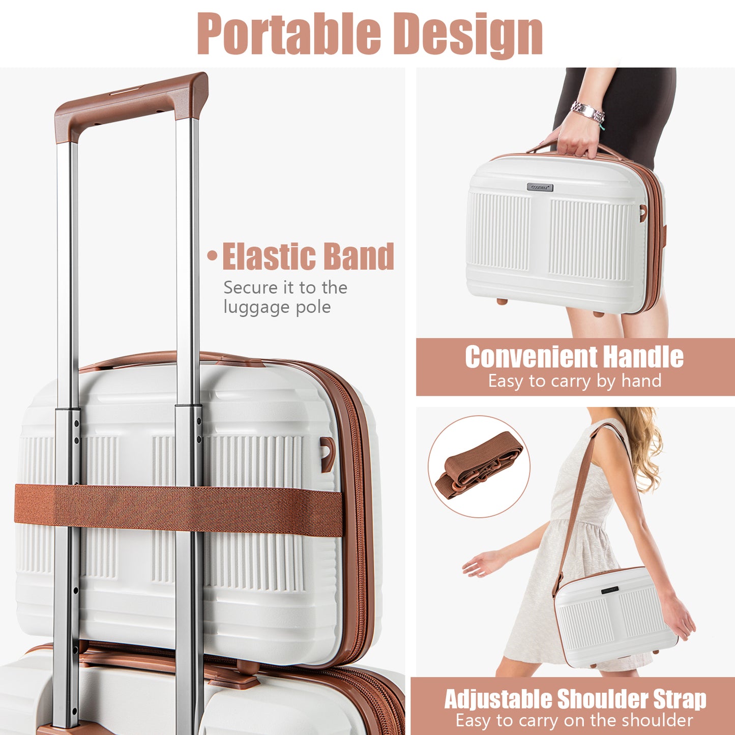 2-Piece Luggage Set 20 Inch Carry-on Suitcase and 14 Inch Cosmetic Case-White Kids Crystal