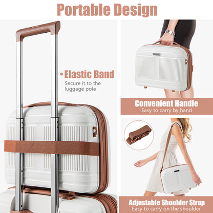 2-Piece Luggage Set 20 Inch Carry-on Suitcase and 14 Inch Cosmetic Case-White