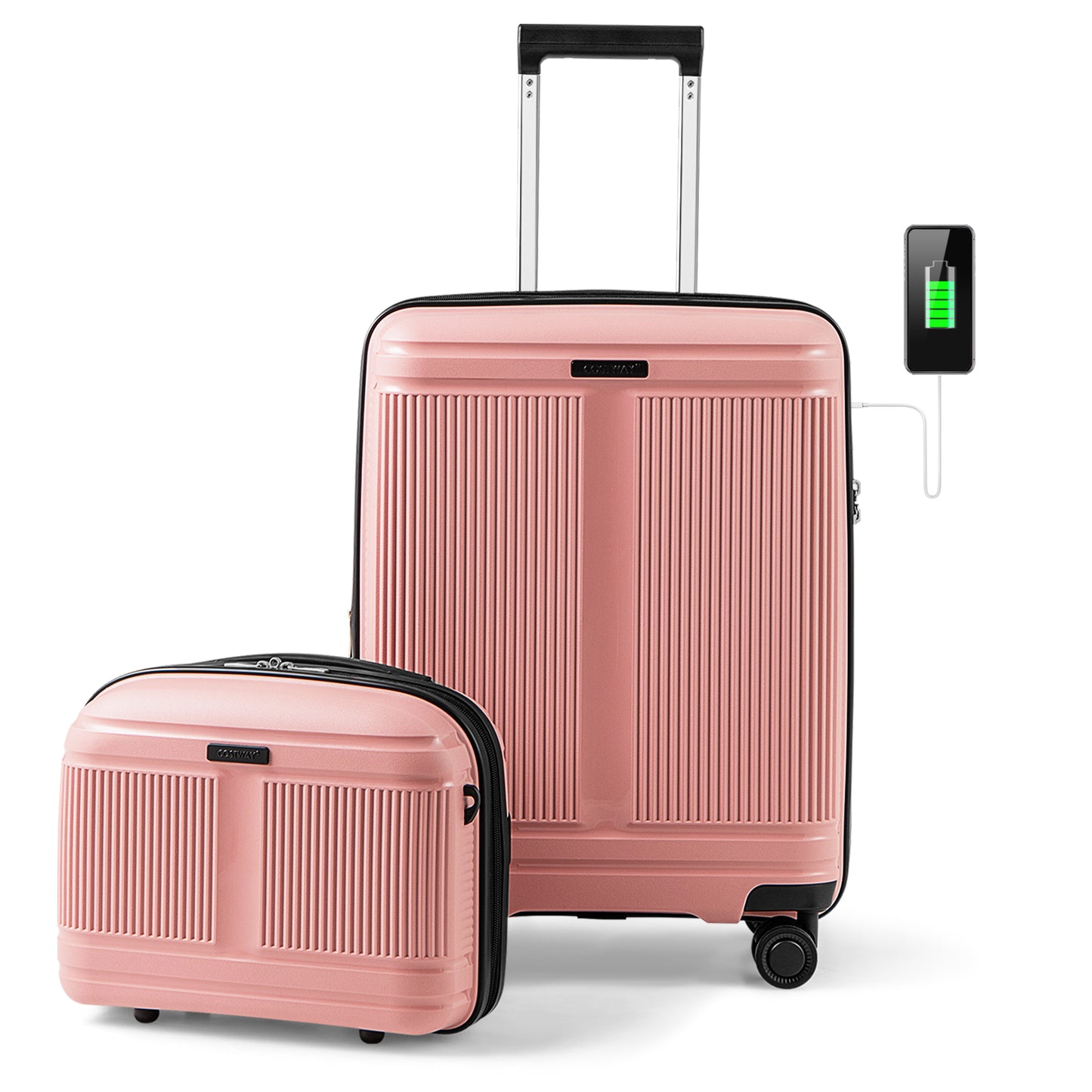 2-Piece Luggage Set 20 Inch Carry-on Suitcase and 14 Inch Cosmetic Case-Pink Kids Crystal