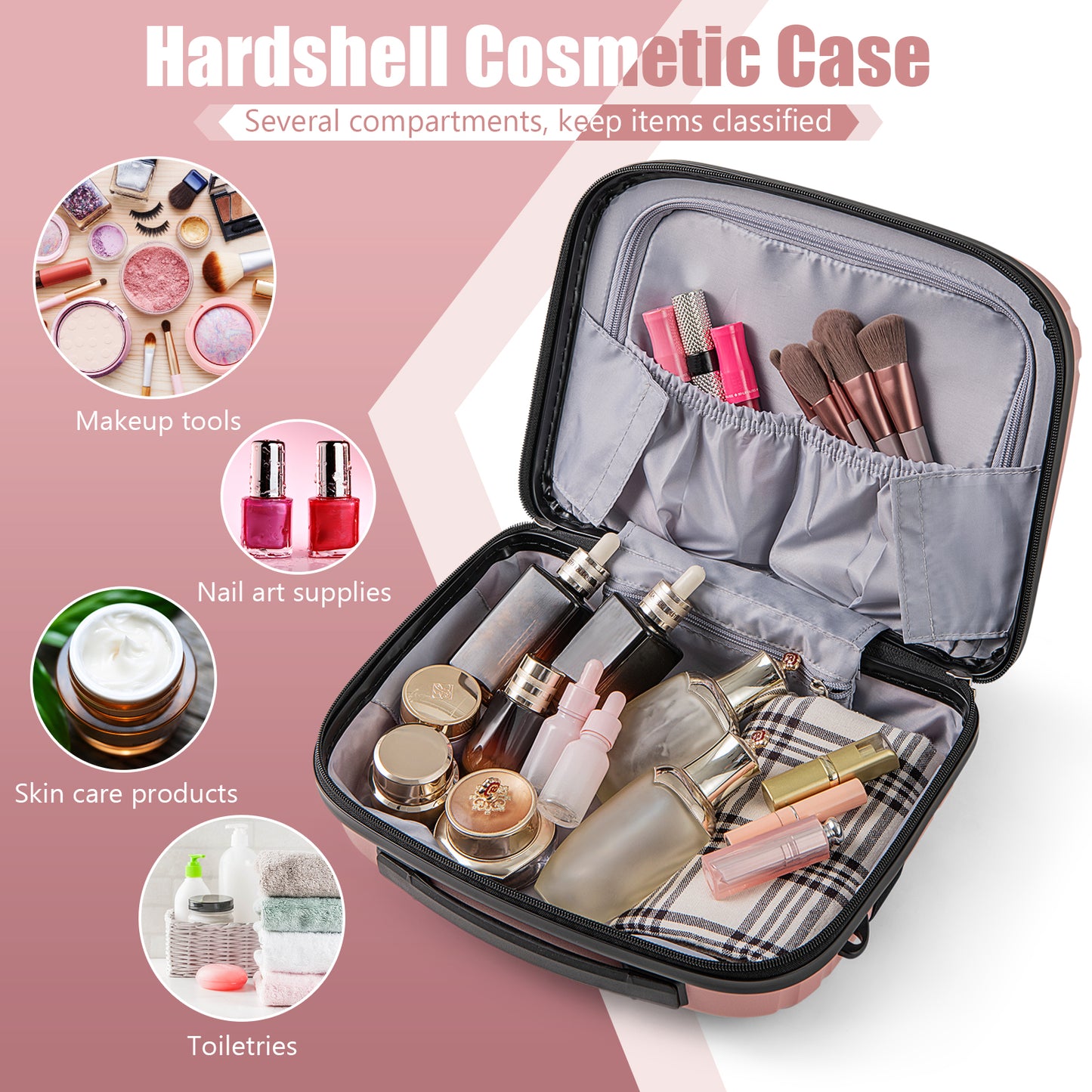 2-Piece Luggage Set 20 Inch Carry-on Suitcase and 14 Inch Cosmetic Case-Pink Kids Crystal