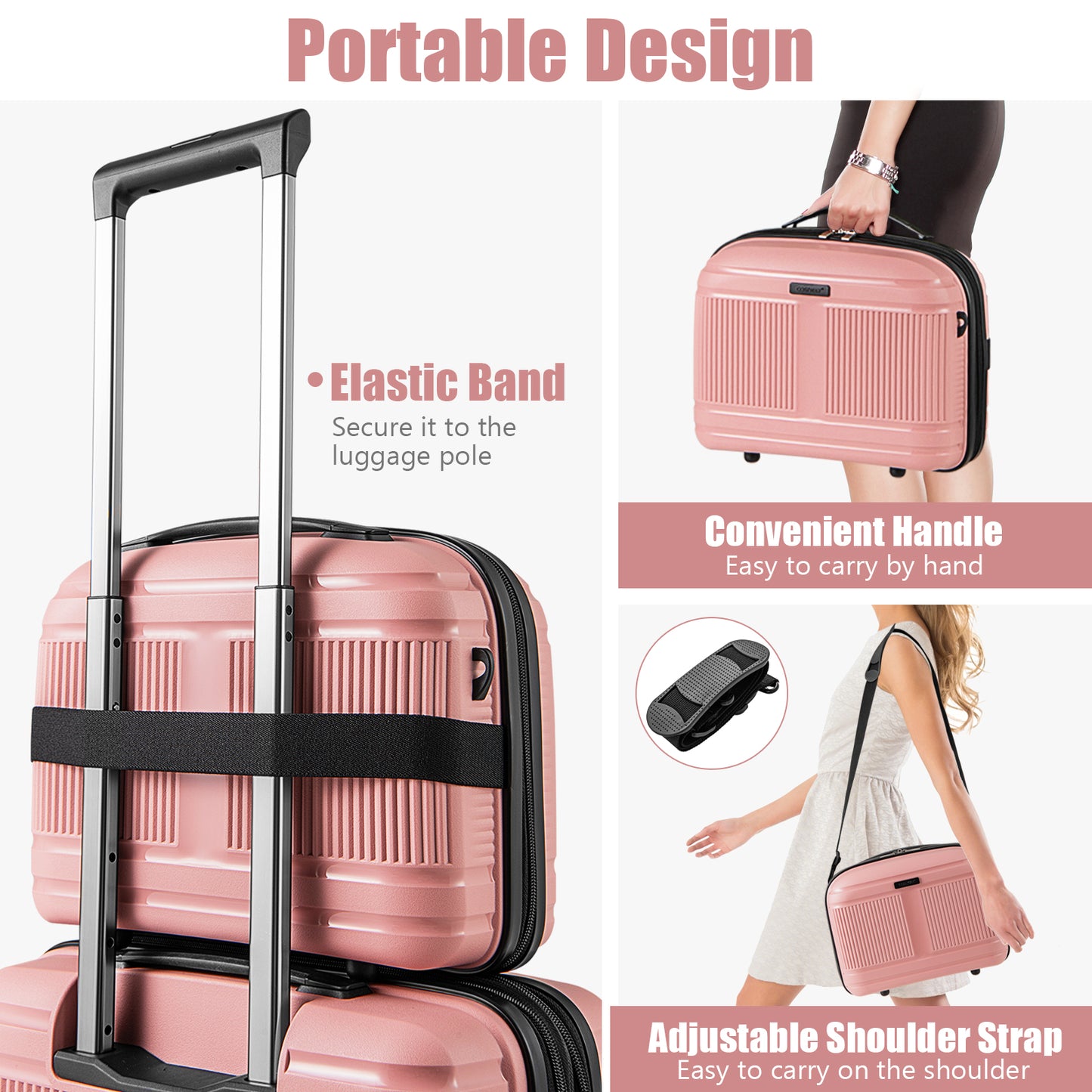 2-Piece Luggage Set 20 Inch Carry-on Suitcase and 14 Inch Cosmetic Case-Pink Kids Crystal