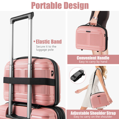 2-Piece Luggage Set 20 Inch Carry-on Suitcase and 14 Inch Cosmetic Case-Pink