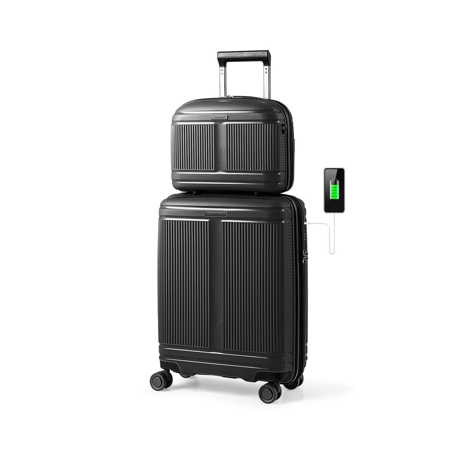 2-Piece Luggage Set 20 Inch Carry-on Suitcase and 14 Inch Cosmetic Case-Black Kids Crystal