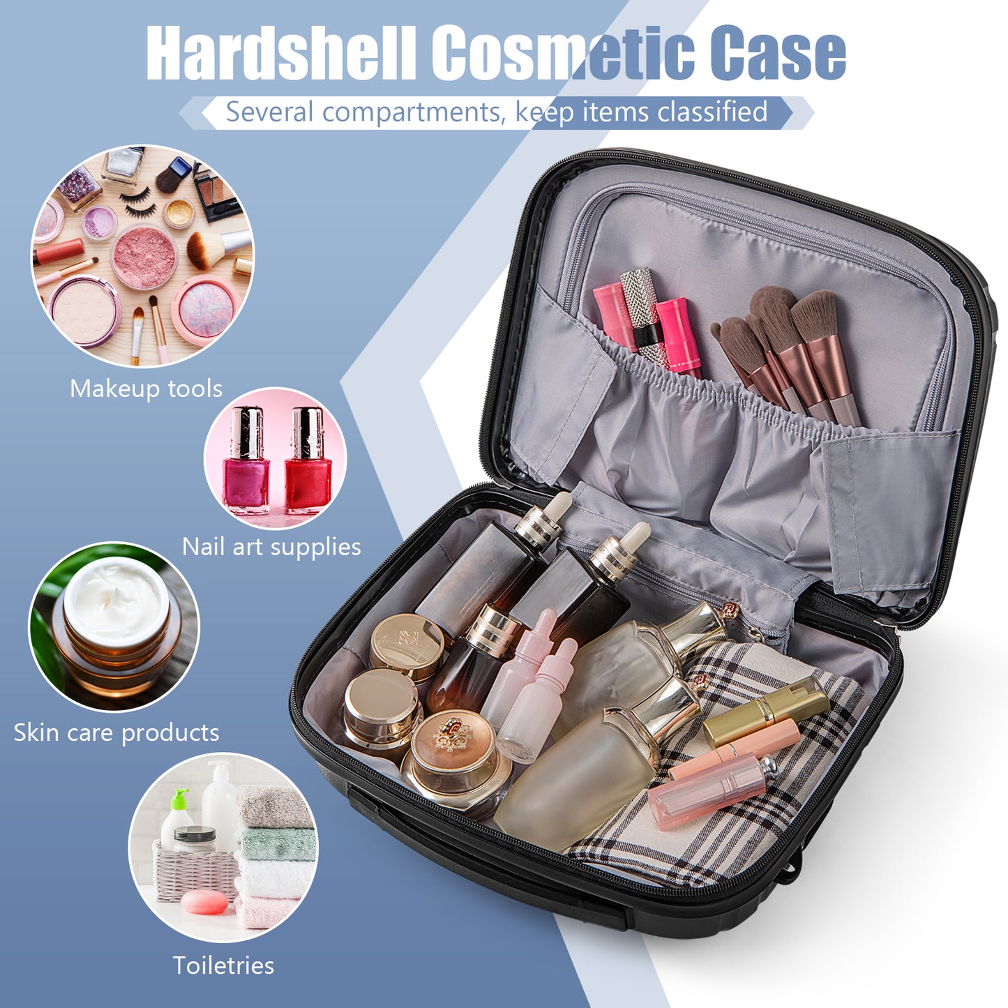 2-Piece Luggage Set 20 Inch Carry-on Suitcase and 14 Inch Cosmetic Case-Black Kids Crystal