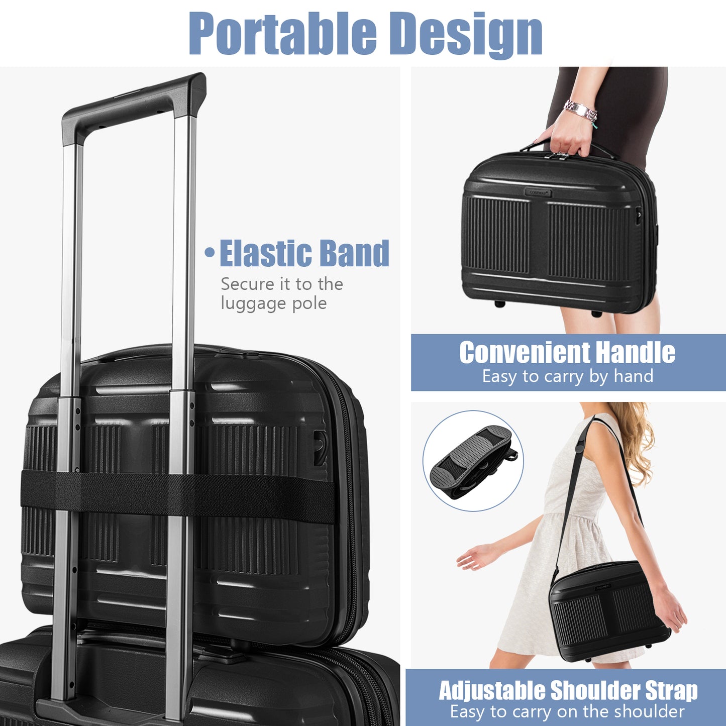 2-Piece Luggage Set 20 Inch Carry-on Suitcase and 14 Inch Cosmetic Case-Black Kids Crystal