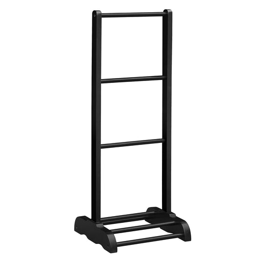 3-Bar Acacia Wood Freestanding Bathroom Towel Rack  with Bottom Storage Shelf-Black
