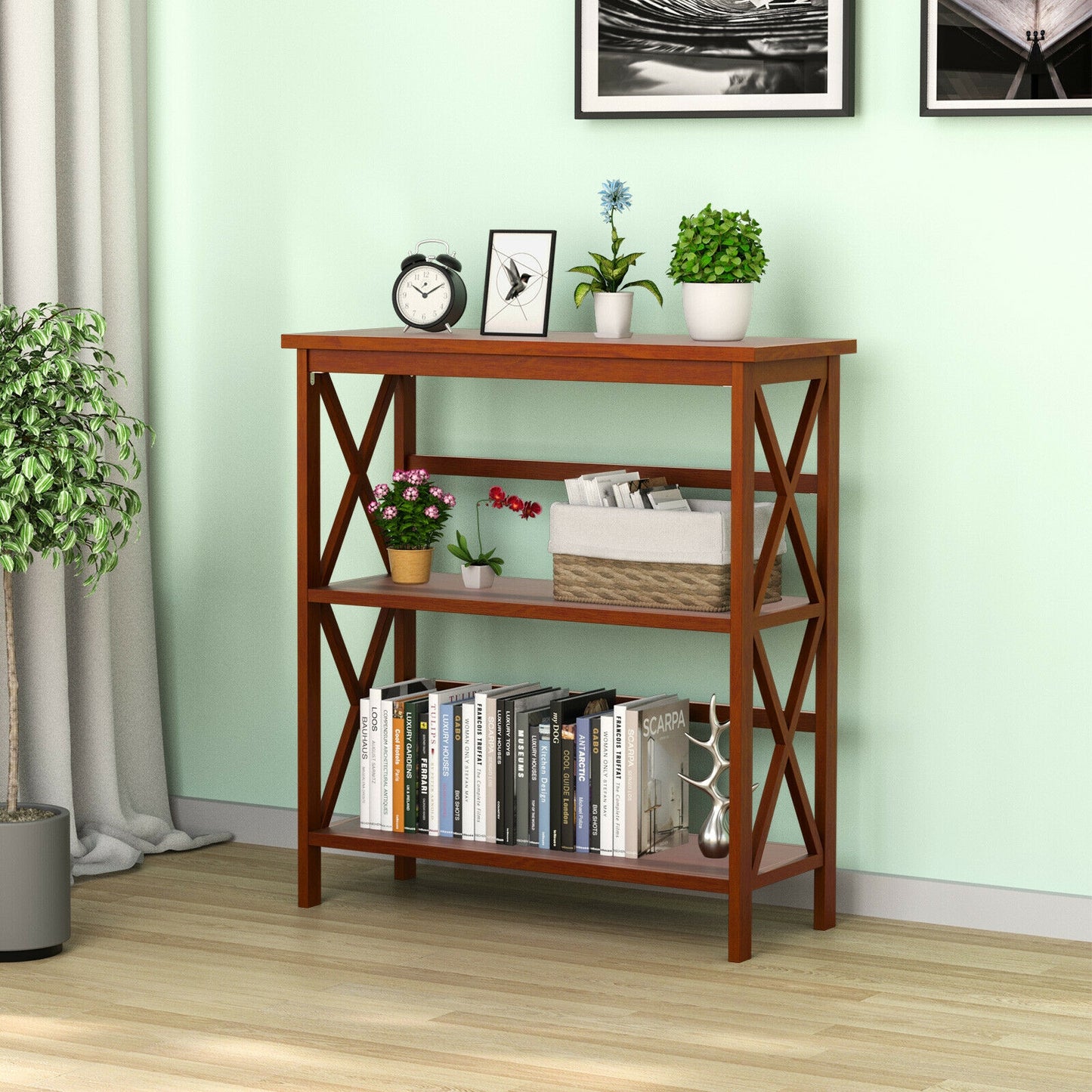 3-Tier Multi-Functional Storage Shelf Units Wooden Open Bookcase and Bookshelf-Natural Kids Crystal