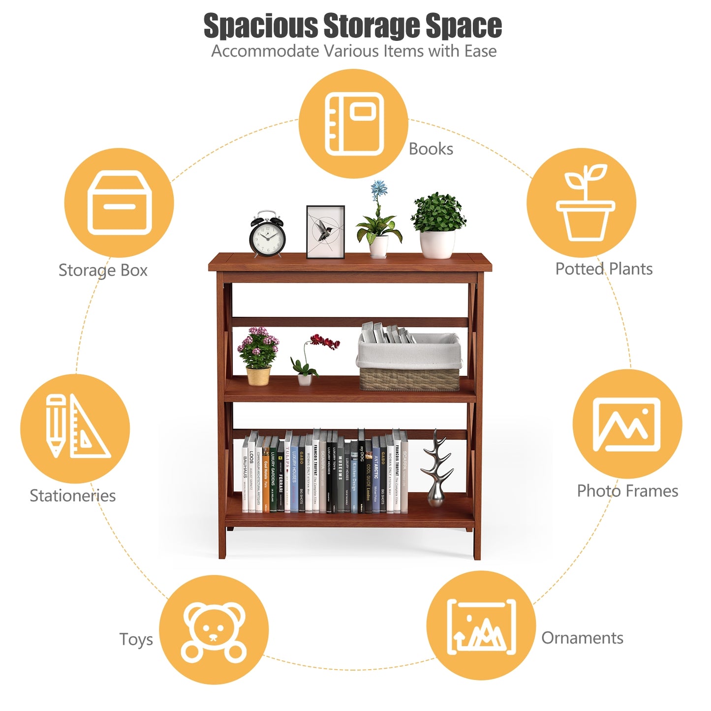 3-Tier Multi-Functional Storage Shelf Units Wooden Open Bookcase and Bookshelf-Natural Kids Crystal