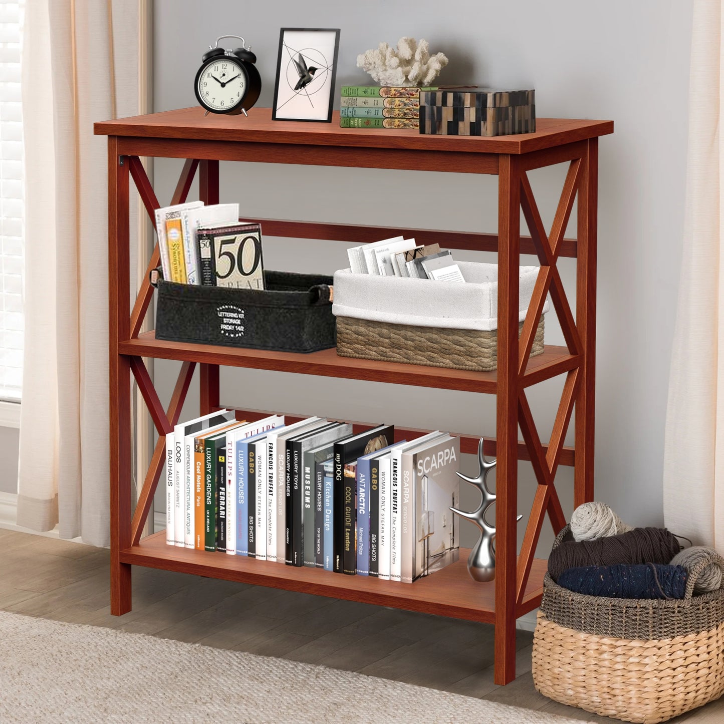3-Tier Multi-Functional Storage Shelf Units Wooden Open Bookcase and Bookshelf-Natural Kids Crystal