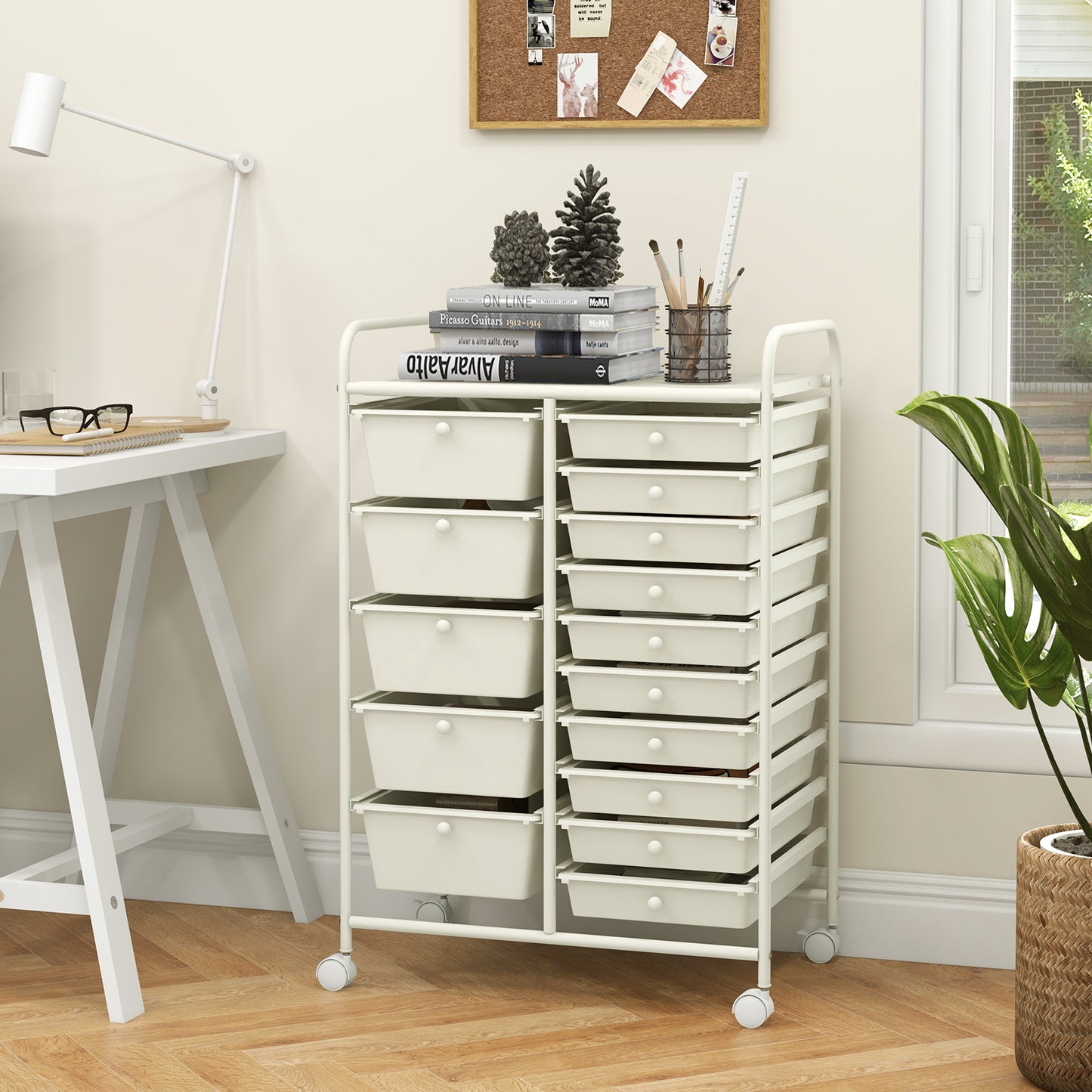15-Drawer Utility Rolling Organizer Cart Multi-Use Storage-White Kids Crystal