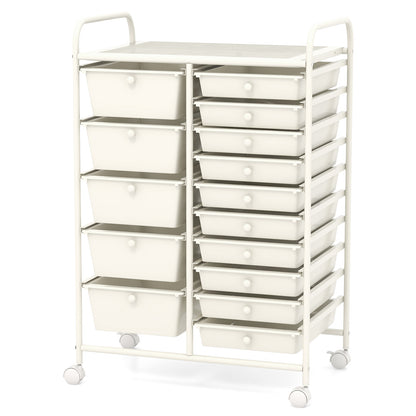15-Drawer Utility Rolling Organizer Cart Multi-Use Storage-White
