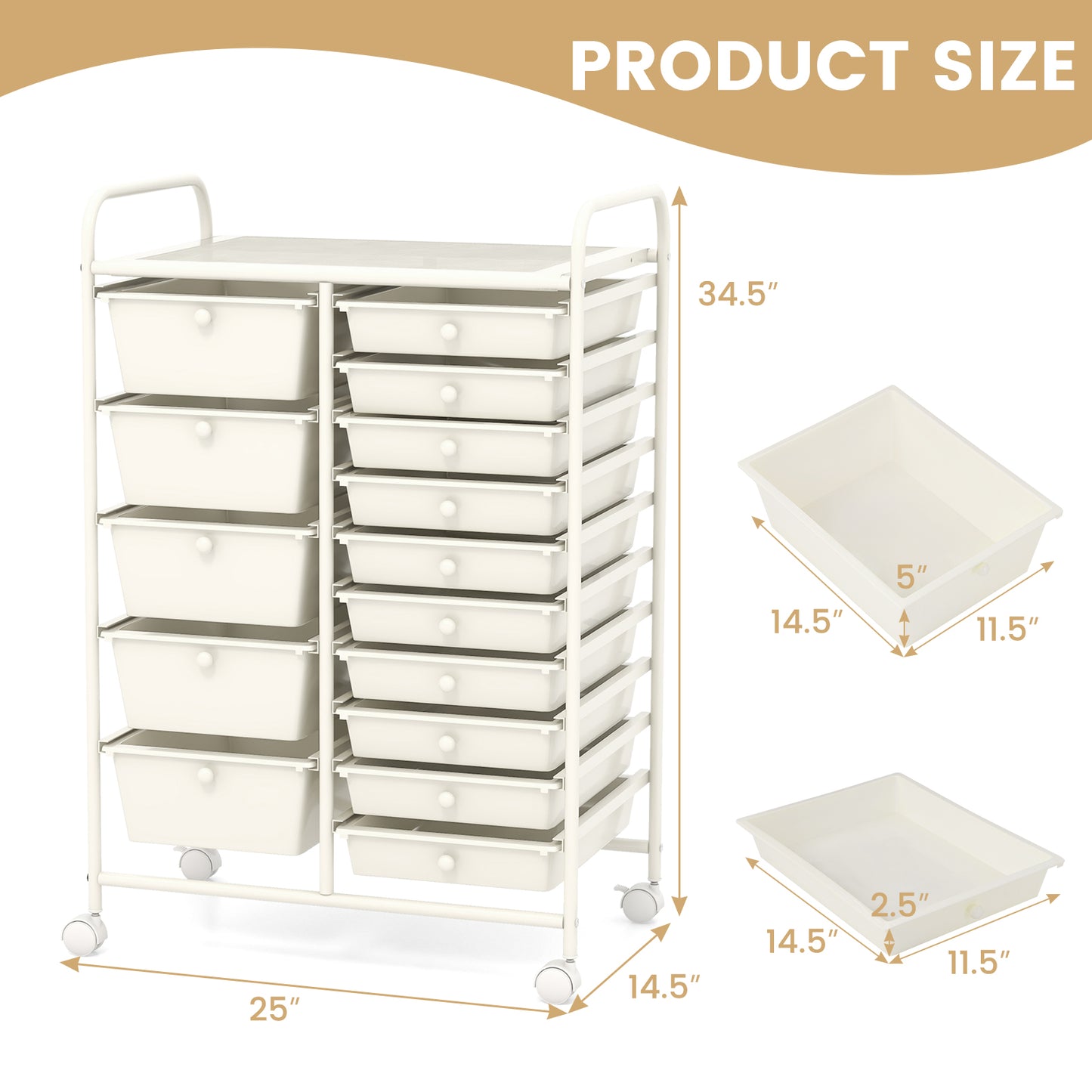 15-Drawer Utility Rolling Organizer Cart Multi-Use Storage-White Kids Crystal