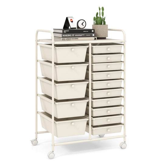 15-Drawer Utility Rolling Organizer Cart Multi-Use Storage-White Kids Crystal