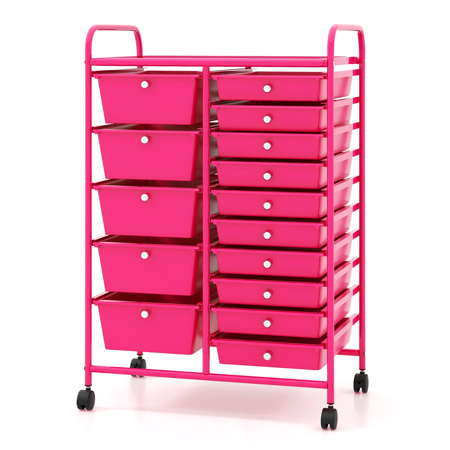 15-Drawer Utility Rolling Organizer Cart MultiUse Storage-Pink Kids Crystal