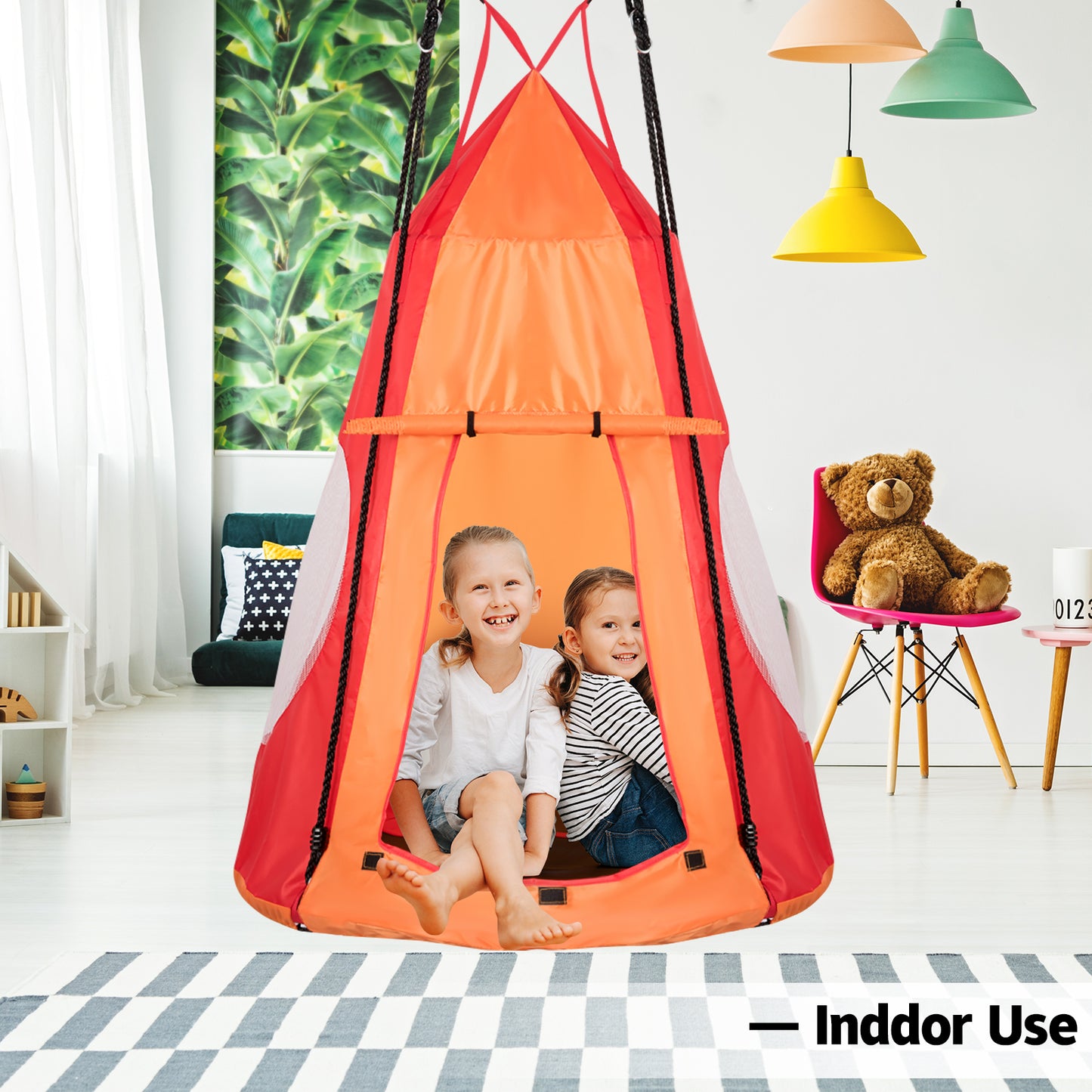 2-in-1 40 Inch Kids Hanging Chair Detachable Swing Tent Set-Orange Kids Crystal