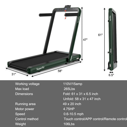4.75HP 2 In 1 Folding Treadmill with Remote APP Control-Green