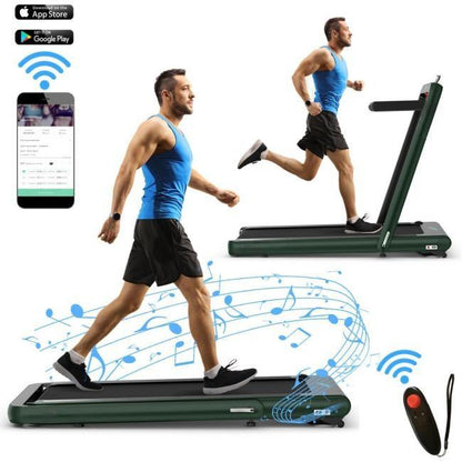 4.75HP 2 In 1 Folding Treadmill with Remote APP Control-Green