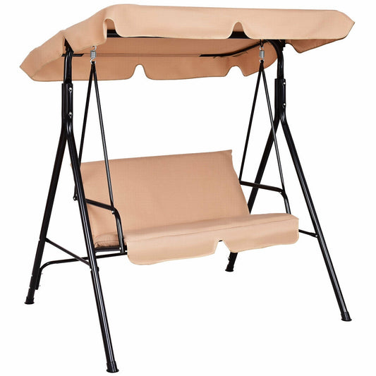 Loveseat Cushioned Patio Steel Frame Swing Glider -Beige Kids Crystal