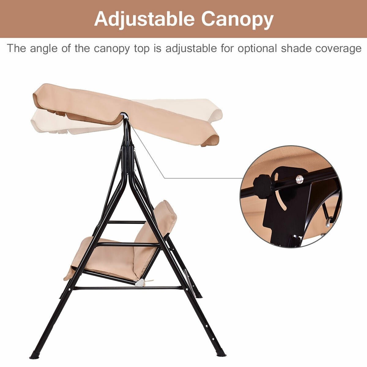 Loveseat Cushioned Patio Steel Frame Swing Glider -Beige Kids Crystal
