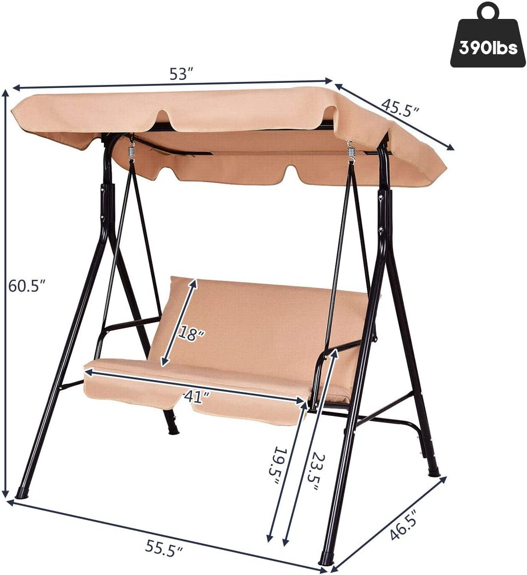 Loveseat Cushioned Patio Steel Frame Swing Glider -Beige Kids Crystal