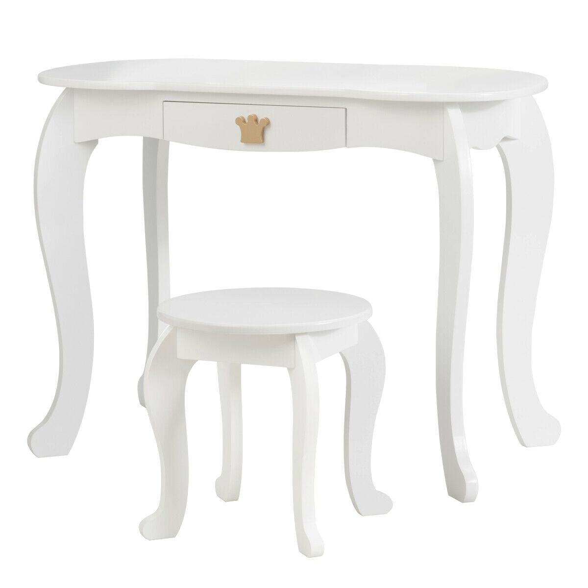 Kids Makeup Dressing Table with Tri-folding Mirror and Stool-White Kids Crystal
