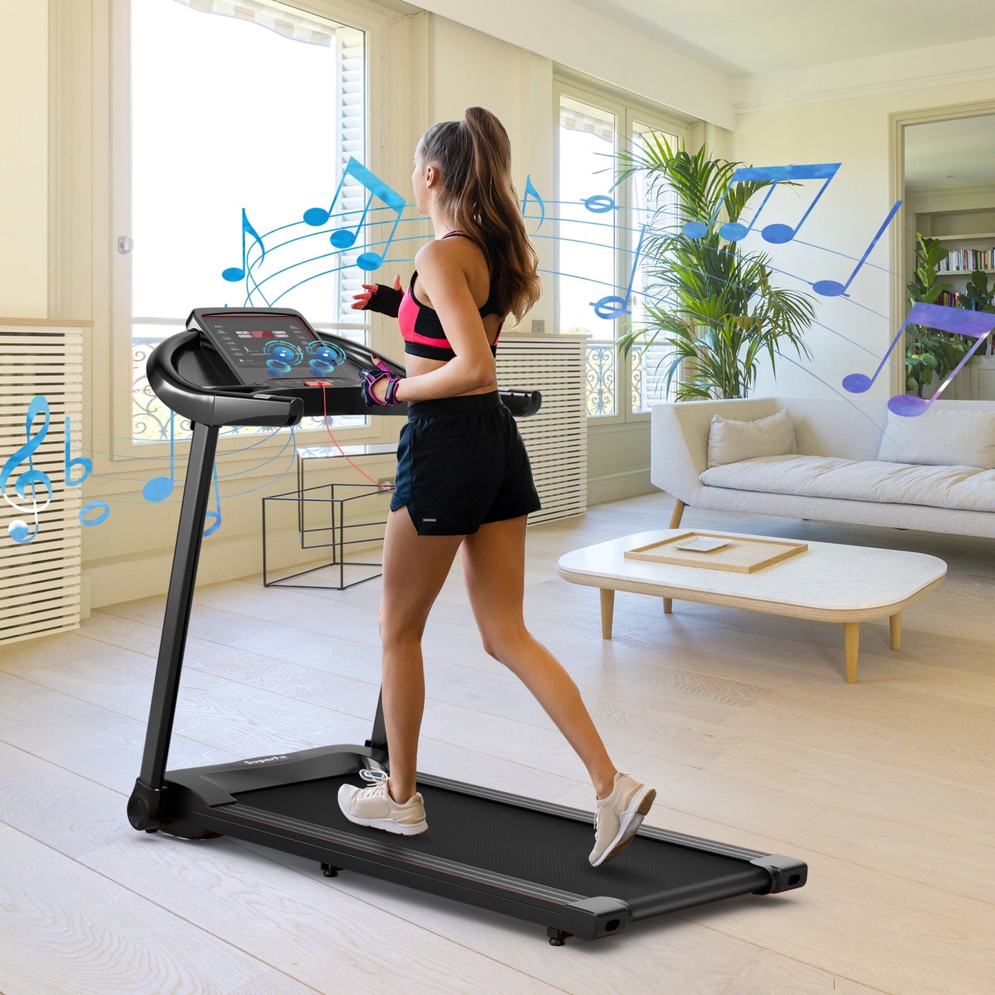 2.25HP Electric Folding Treadmill with HD LED Display and APP Control Speaker Kids Crystal