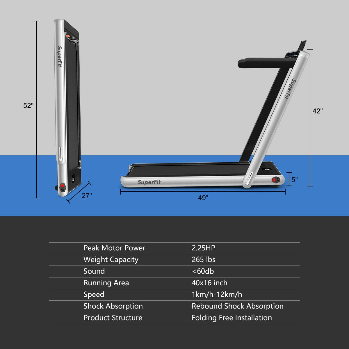 2-in-1 Electric Motorized Health and Fitness Folding Treadmill with Dual Display-Silver Kids Crystal