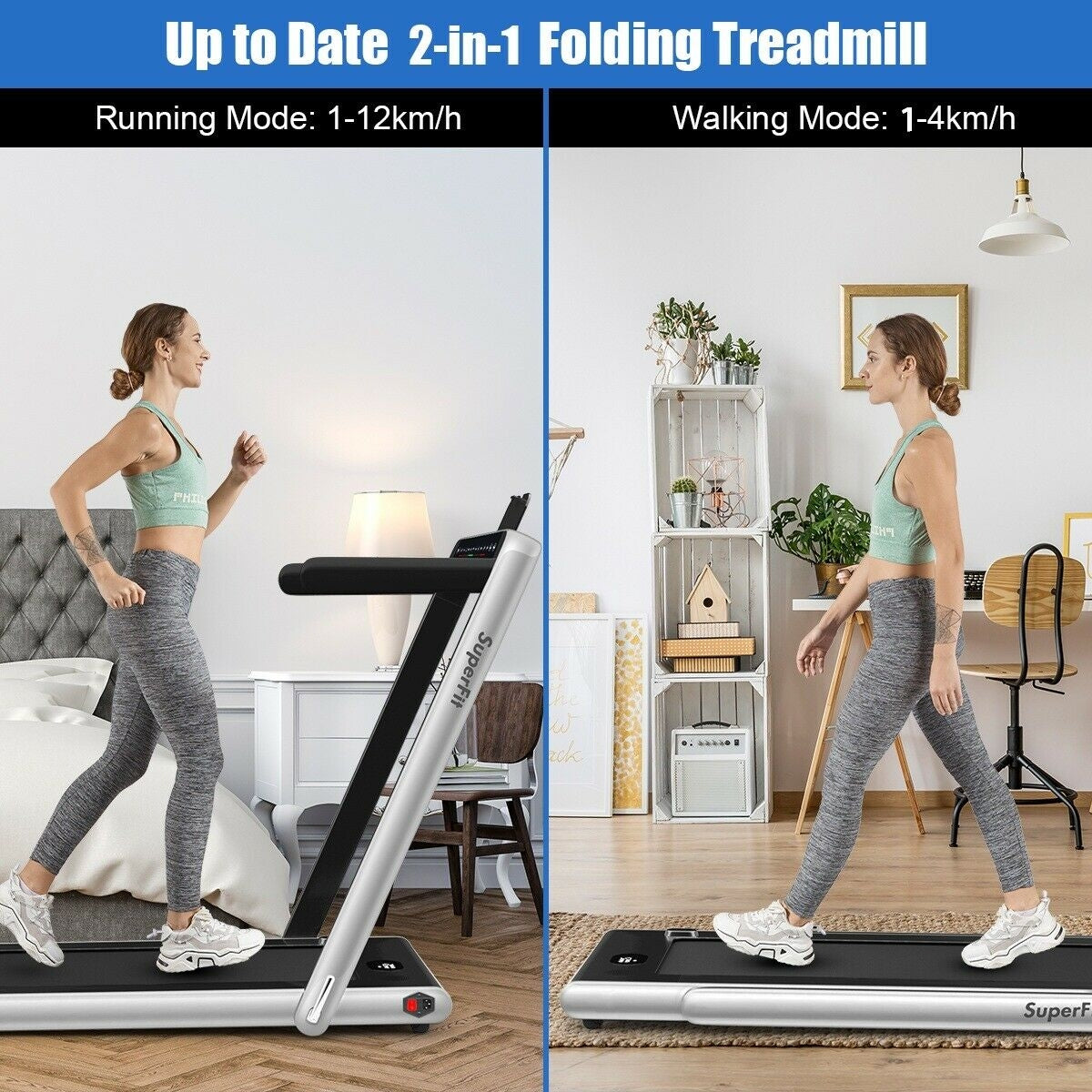 2-in-1 Electric Motorized Health and Fitness Folding Treadmill with Dual Display-Silver Kids Crystal