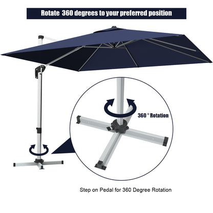 10 Feet 360° Tilt Aluminum Square Patio Umbrella without Weight Base-Navy