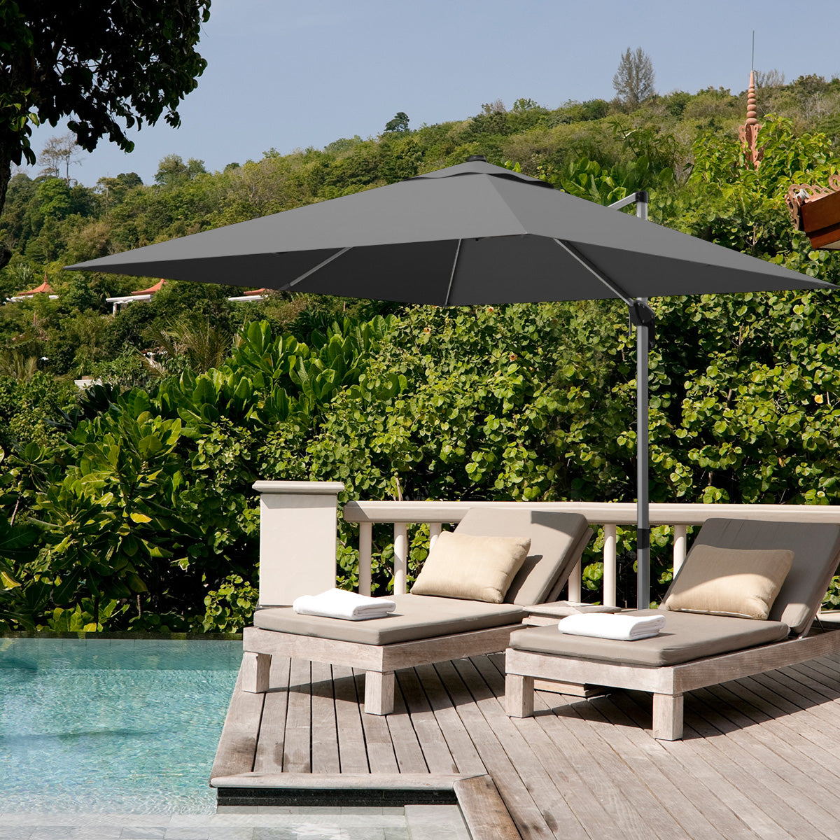 10 Feet 360° Tilt Aluminum Square Patio Umbrella without Weight Base-Gray Kids Crystal
