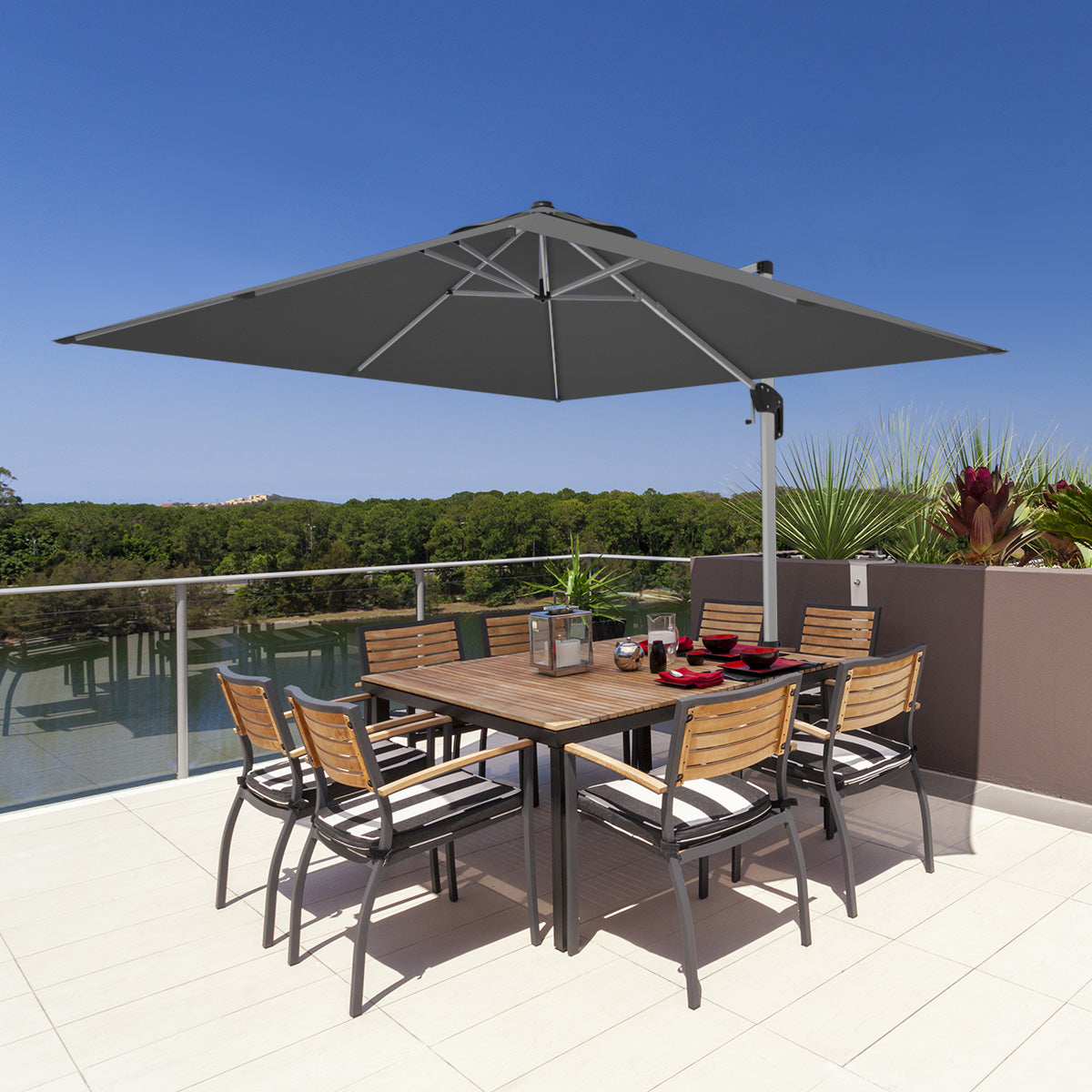 10 Feet 360° Tilt Aluminum Square Patio Umbrella without Weight Base-Gray Kids Crystal