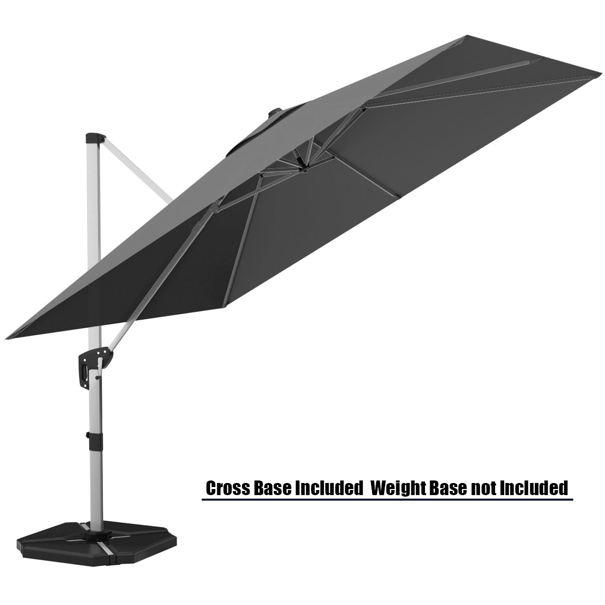 10 Feet 360° Tilt Aluminum Square Patio Umbrella without Weight Base-Gray Kids Crystal