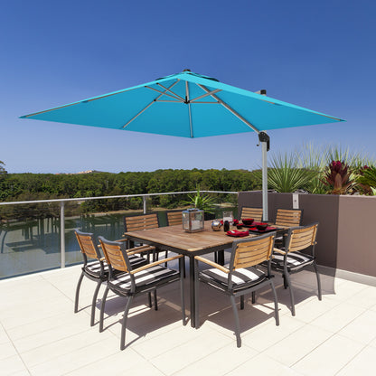 10 ft 360 Degree Tilt Aluminum Square Patio Offset Cantilever Umbrella without Weight Base-Blue