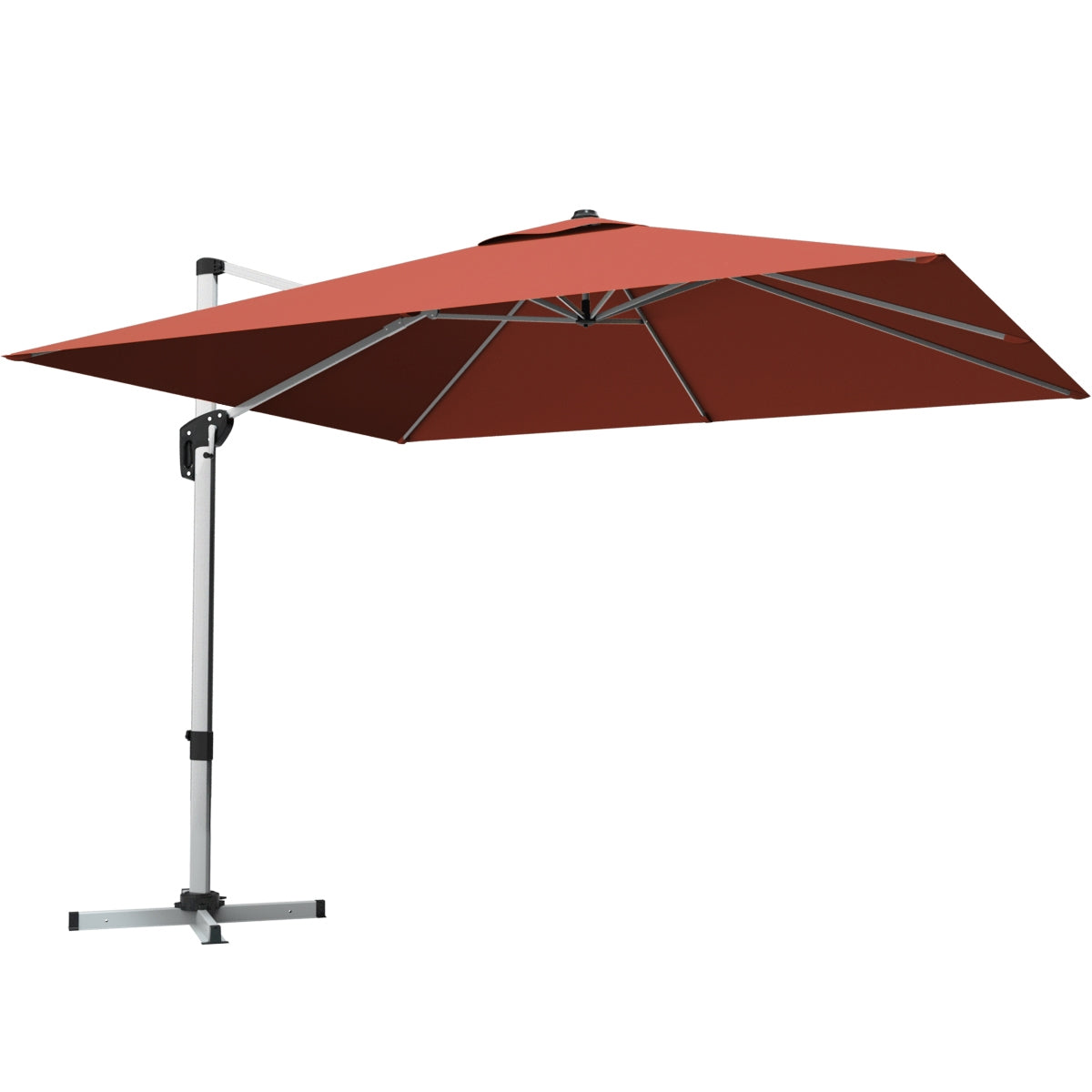 10 ft 360 Degree Tilt Aluminum Square Patio Offset Cantilever Umbrella without Weight Base-Brick red Kids Crystal