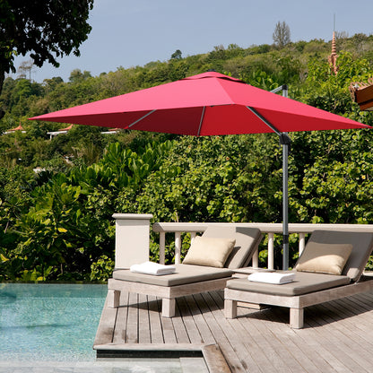 10 ft 360 Degree Tilt Aluminum Square Patio Offset Cantilever Umbrella without Weight Base-Burgundy