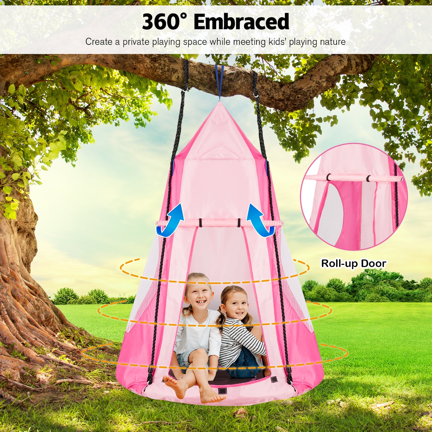 2-in-1 40 Inch Kids Hanging Chair Detachable Swing Tent Set-Pink Kids Crystal