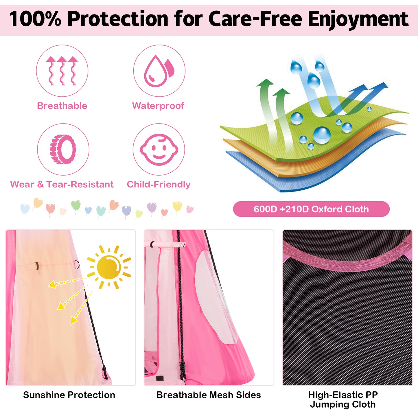 2-in-1 40 Inch Kids Hanging Chair Detachable Swing Tent Set-Pink Kids Crystal
