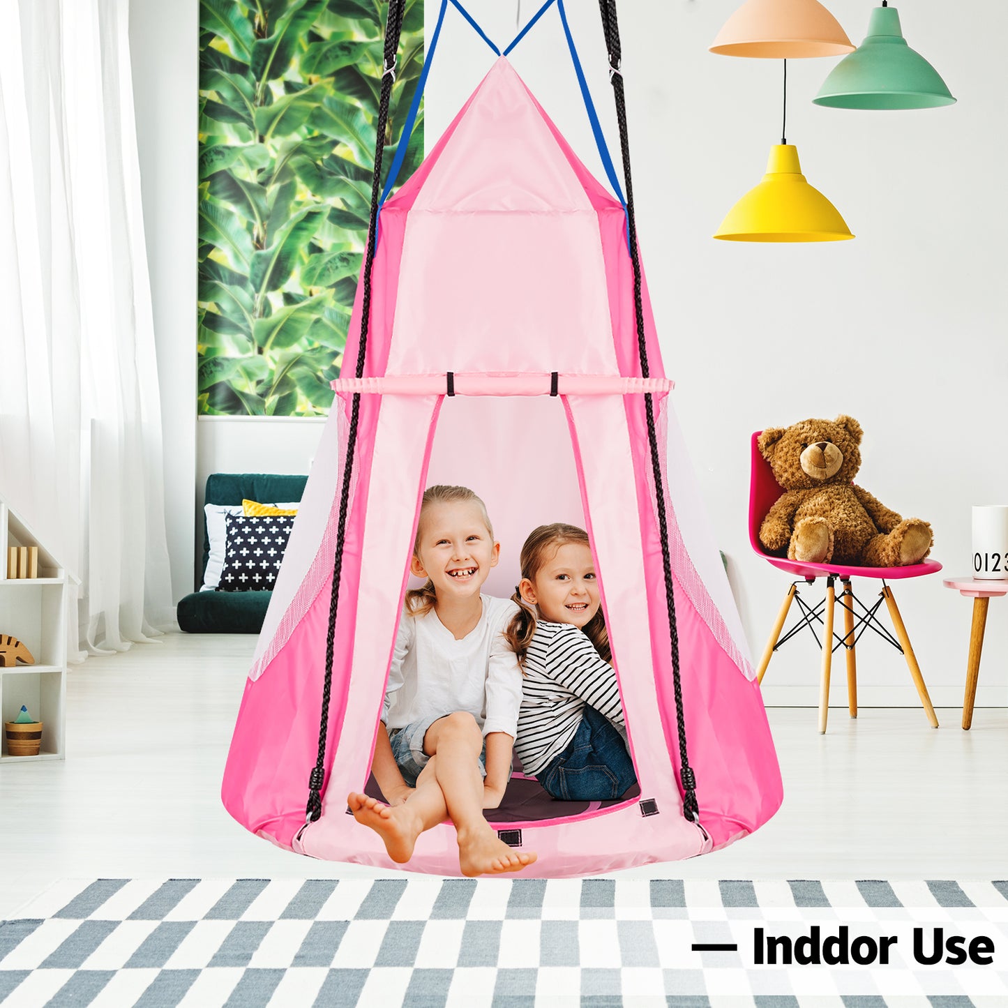 2-in-1 40 Inch Kids Hanging Chair Detachable Swing Tent Set-Pink Kids Crystal
