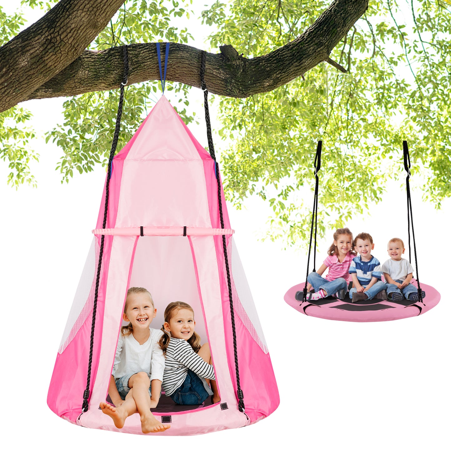 2-in-1 40 Inch Kids Hanging Chair Detachable Swing Tent Set-Pink Kids Crystal