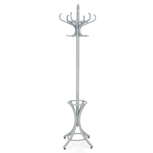 Wood Standing Hat Coat Rack with Umbrella Stand-Gray Kids Crystal