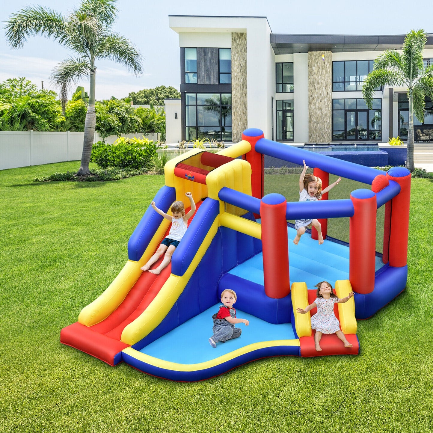 Kids Inflatable Bouncy Castle with Double Slides without Air Blower Kids Crystal