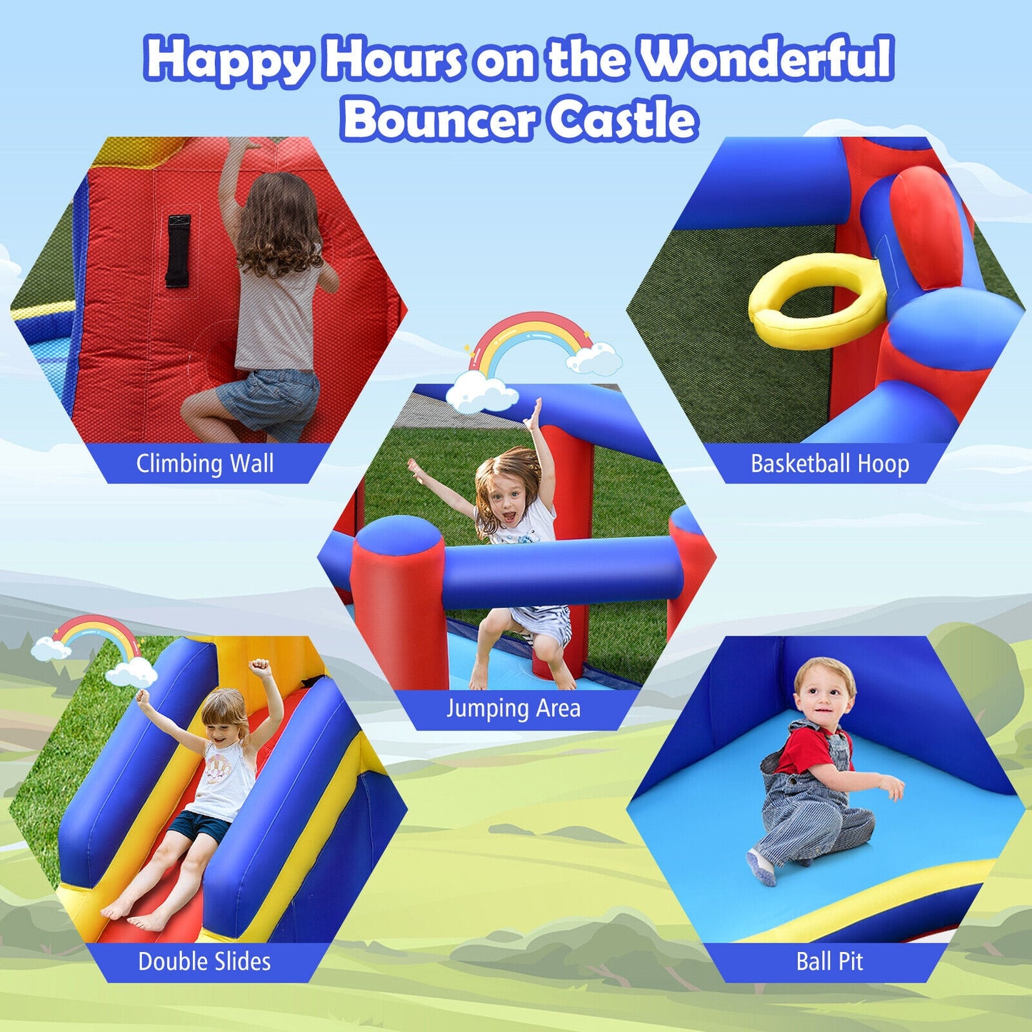 Kids Inflatable Bouncy Castle with Double Slides without Air Blower Kids Crystal
