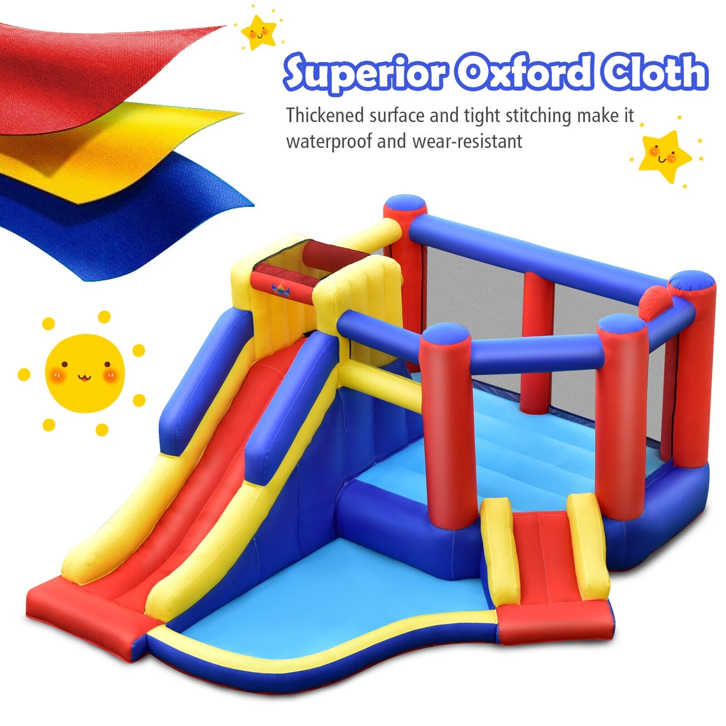 Kids Inflatable Bouncy Castle with Double Slides without Air Blower Kids Crystal