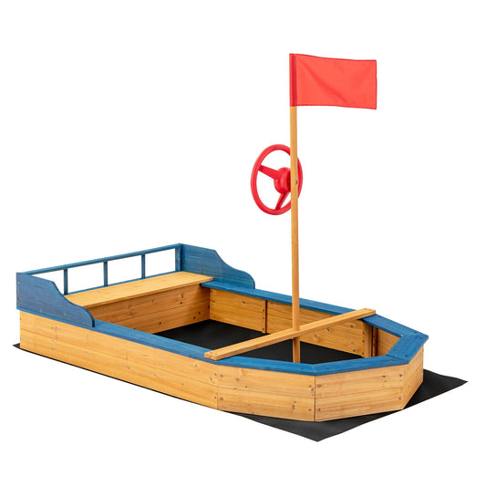 Kids' Pirate Boat Sandbox with Flag and Rudder Kids Crystal