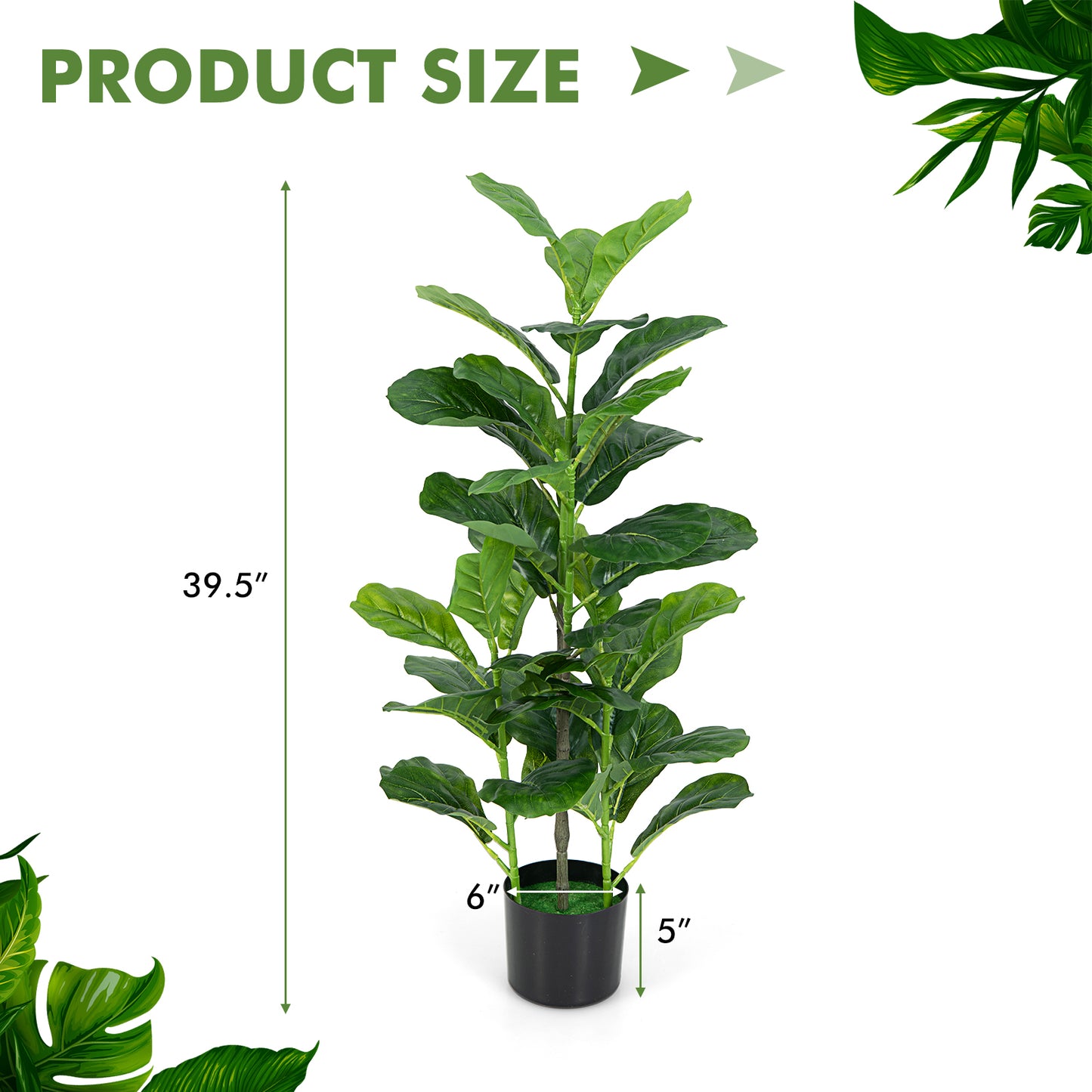 2-Pack Artificial Fiddle Leaf Fig Tree for Indoor and Outdoor Kids Crystal