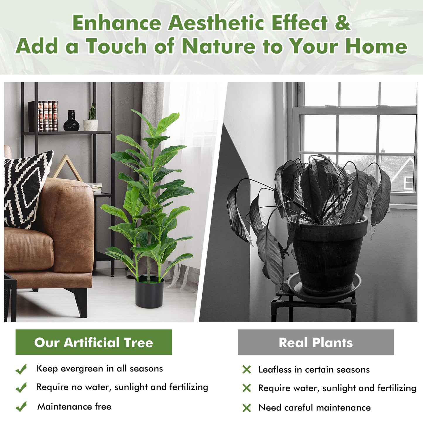 2-Pack Artificial Fiddle Leaf Fig Tree for Indoor and Outdoor Kids Crystal