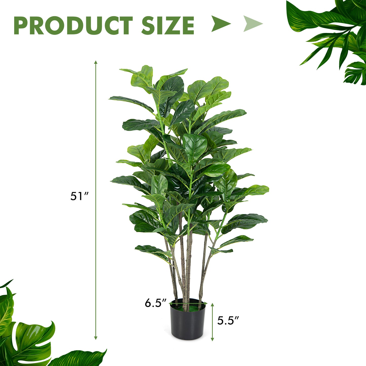 51 Inch 2-Pack Artificial Fiddle Leaf Fig Tree for Indoor and Outdoor Kids Crystal