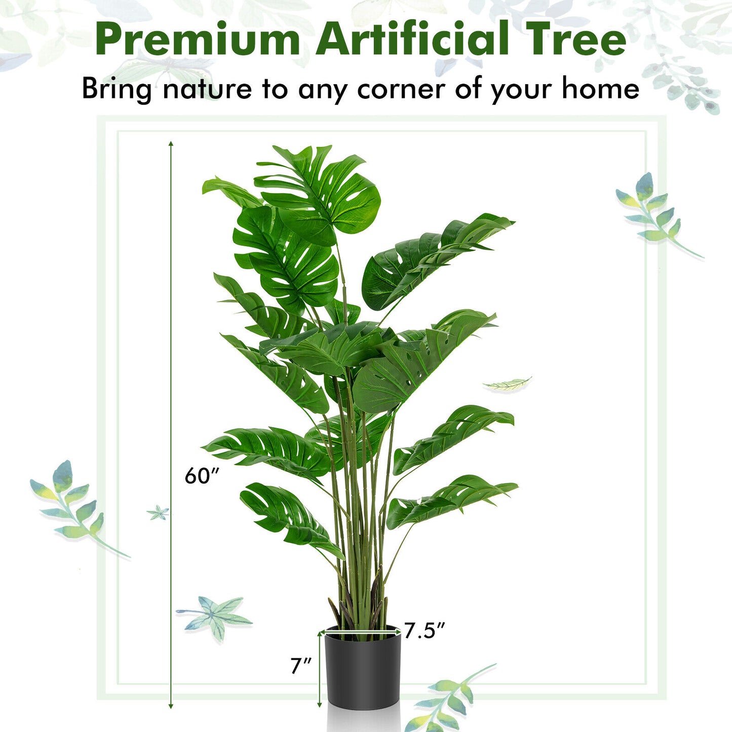 2 Pieces 5 Feet Artificial Monstera Tree Set Kids Crystal