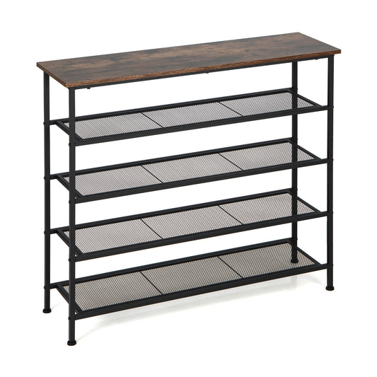 Industrial Adjustable 5-Tier Metal Shoe Rack with 4 Shelves for 16-20 Pairs Kids Crystal