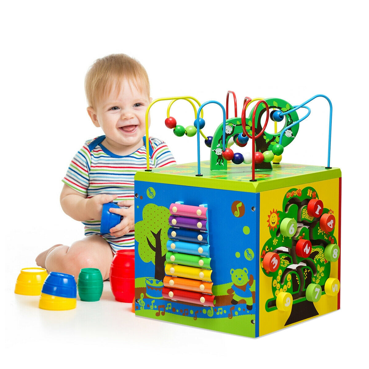 5-in-1 Wooden Activity Cube Toy Kids Crystal
